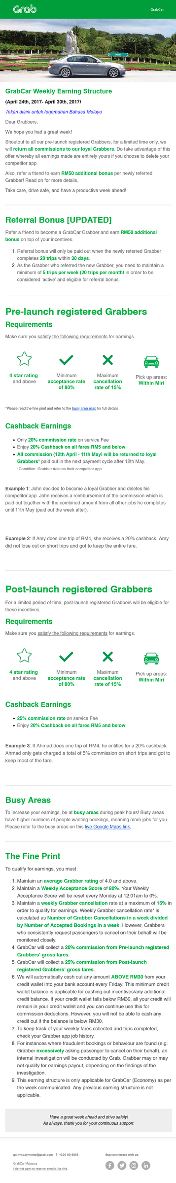 Grab driver communications — localised rollout newsletter (Pre/Post-launch Grabbers)