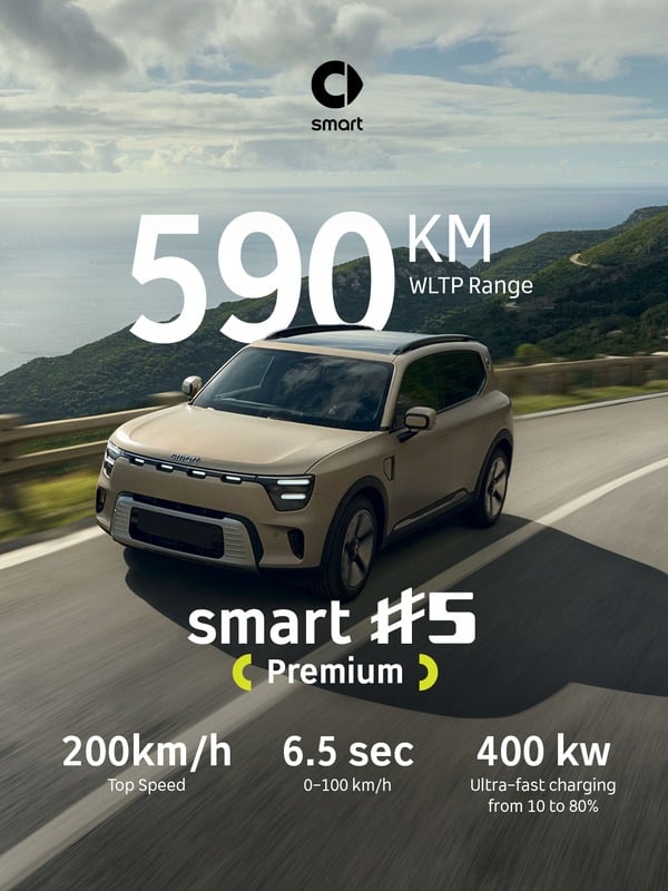 smart #5 — 590KM WLTP range spec sheet